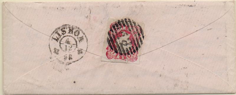 2460 f.jpg -     Lote:    2460 (frente)      Lotes pelo Correio              Descrição:         1856/58 &mdash; D. Pedro V. Cabelos anelados. CE13, 25 reis carmim em carta circulada de Anadia para Lisboa (04.12.58). Carimbos batidos a preto "ANADIA" e numérico da 1.ª reforma tipo 4.3.4 "89 &mdash; ANADIA".        Carta       Valor Base:     &euro; 10,00     Valor Venda:     &euro;      